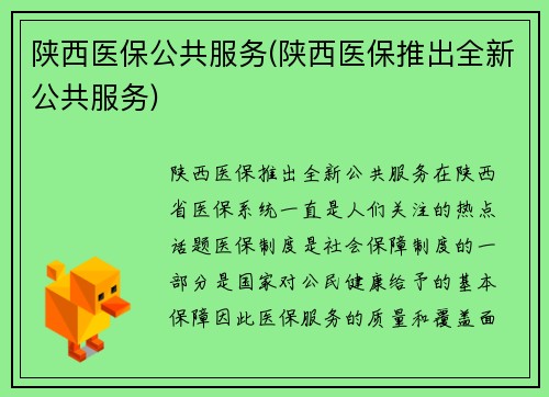 陕西医保公共服务(陕西医保推出全新公共服务)